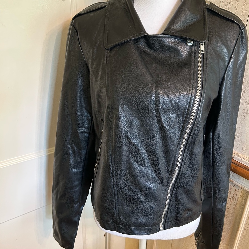 ASOS Faux Leather Moto Jacket with Asymmetrical Zipper - Picture 3 of 15